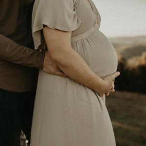 Pink Blush Maternity Taupe V Neck Flounce Sleeve Maxi Dress